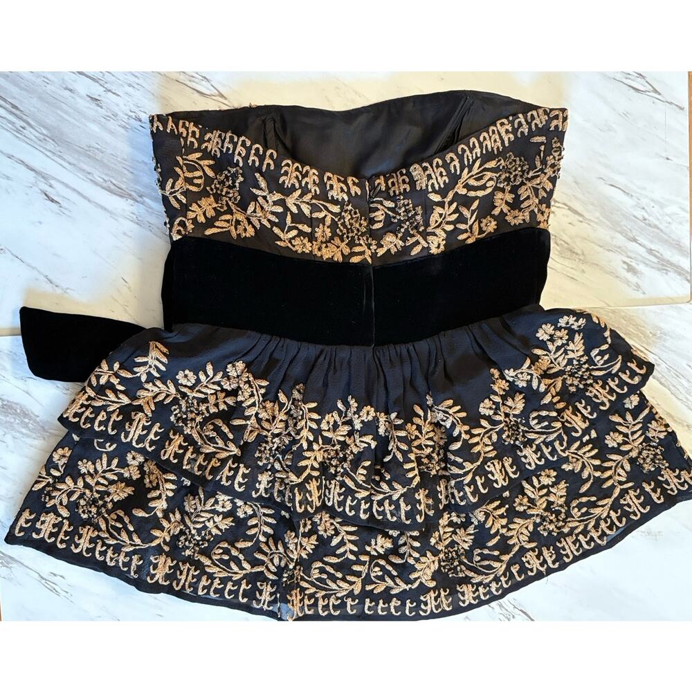 Tracy Reese Holiday Party Sweetheart Silk Top, Black Velvet Bow, Tiered - Size 2 - Picture 5 of 8